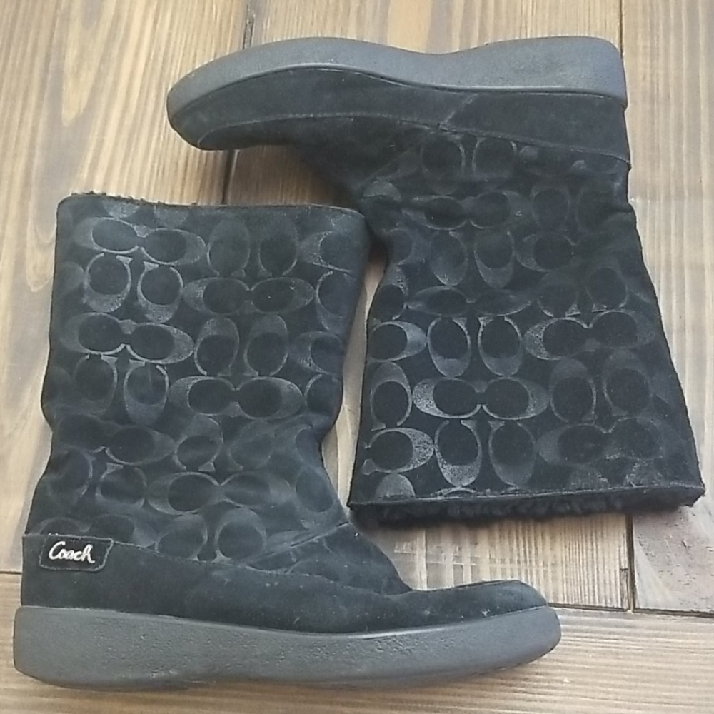 Coach Signature Faux Suede Black Boots